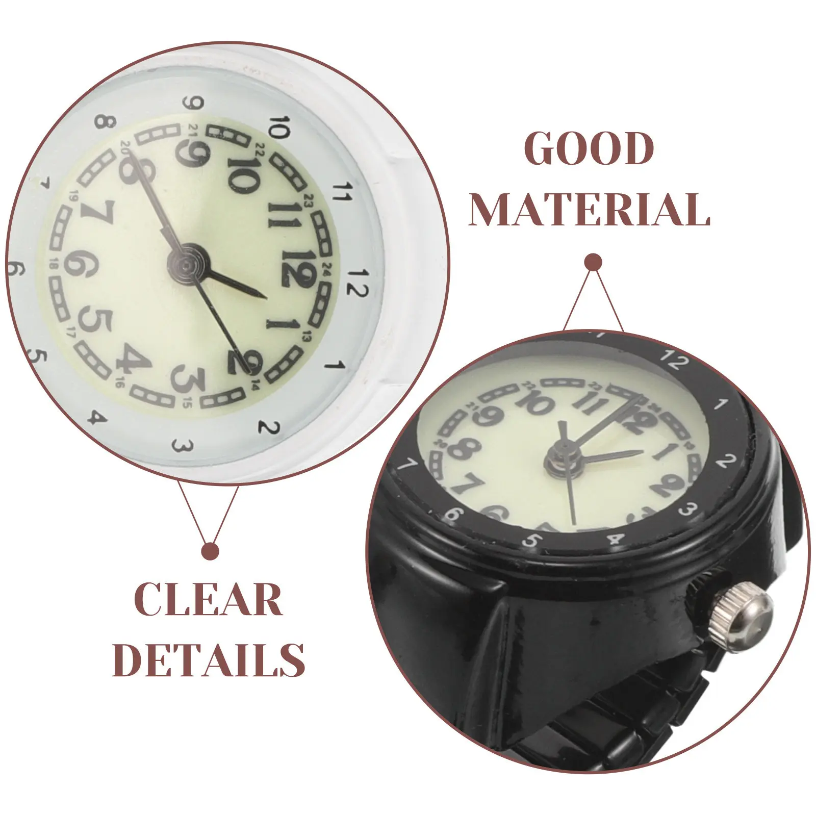 2Pcs Mini Ring Watch Stainless Steel Luminous Arabic Numeral Dial Retro Finger Watch for Women Men Stretch Elastic Band Unisex