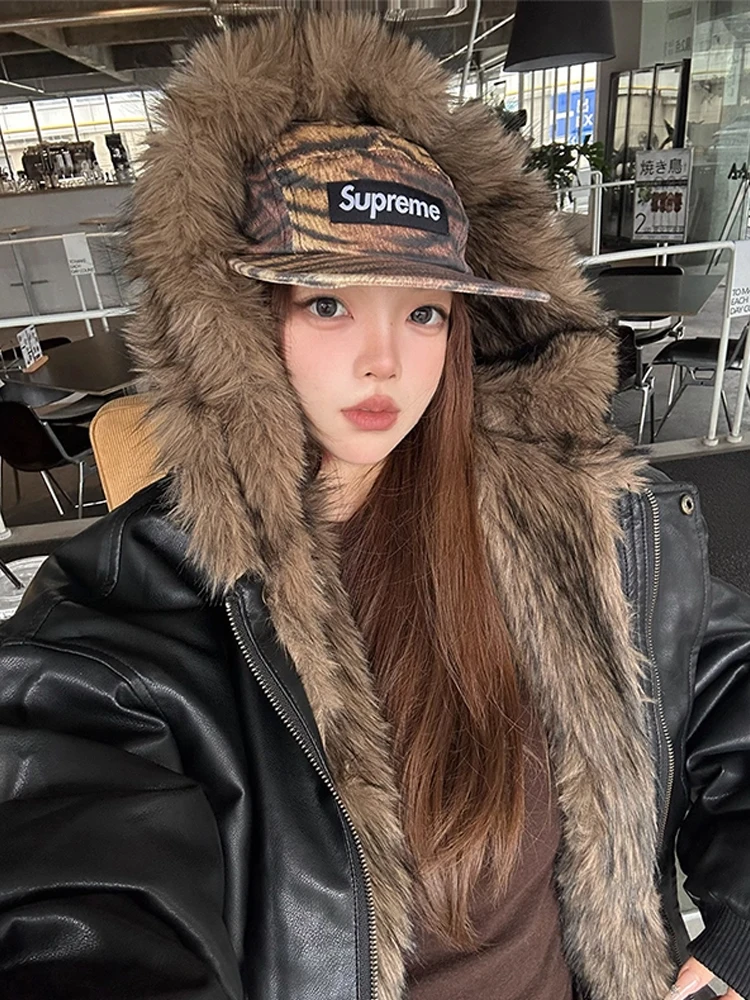 

Двусторонняя одежда в американском стиле ретро из кожи и меха, хлопковая мужская зимняя куртка с капюшоном Thiened CleanFit