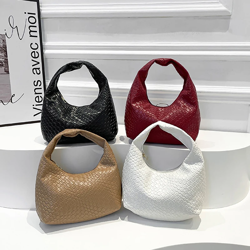 

Women Classic Fashion Woven Embossed Hobo Soft PU Leather Small Top-handle Shoulder Bag Casual Daily Handbags