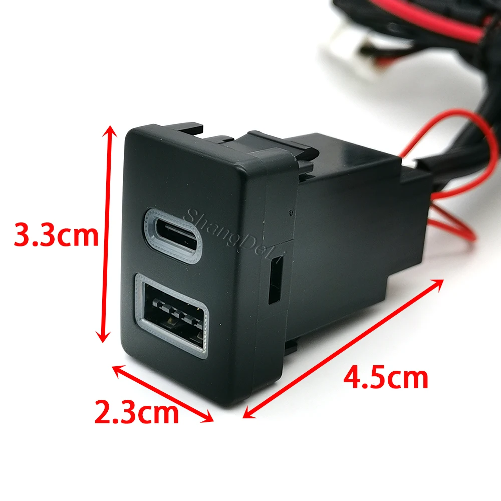 Orange LED Type-C USB QC3.0 Phone Charging Adapter Button For Toyota Camry 50 Prius Corolla Land Cruiser PRADO Auris 2010-2016