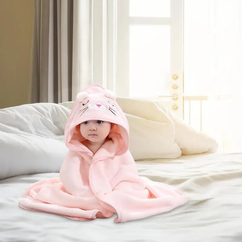 Child Bath Towel Animal Hooded Shower Towel 41.3 X 41.3 Inch Absorbent Towel Soft Cozy Coral Fleece Towels For Boys Girls