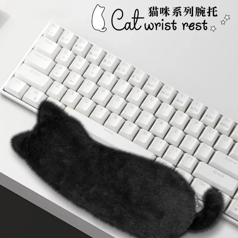 

Подставка для запястий в виде плюшевой кошки, милая подушечка для запястья для клавиатуры по индивидуальному заказу, нескользящая силиконовая подушечка для рук, стресс, офисные игровые аксессуары для клавиатуры