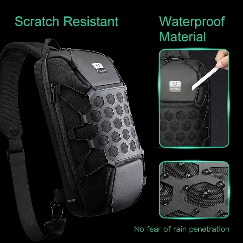 OZUKO Brusttasche Mann Umhängetasche für Herren USB Ladung Neue Männer Sling Bag Outdoor Männlichen Brust Pack Kurze Reise Messenger Taschen