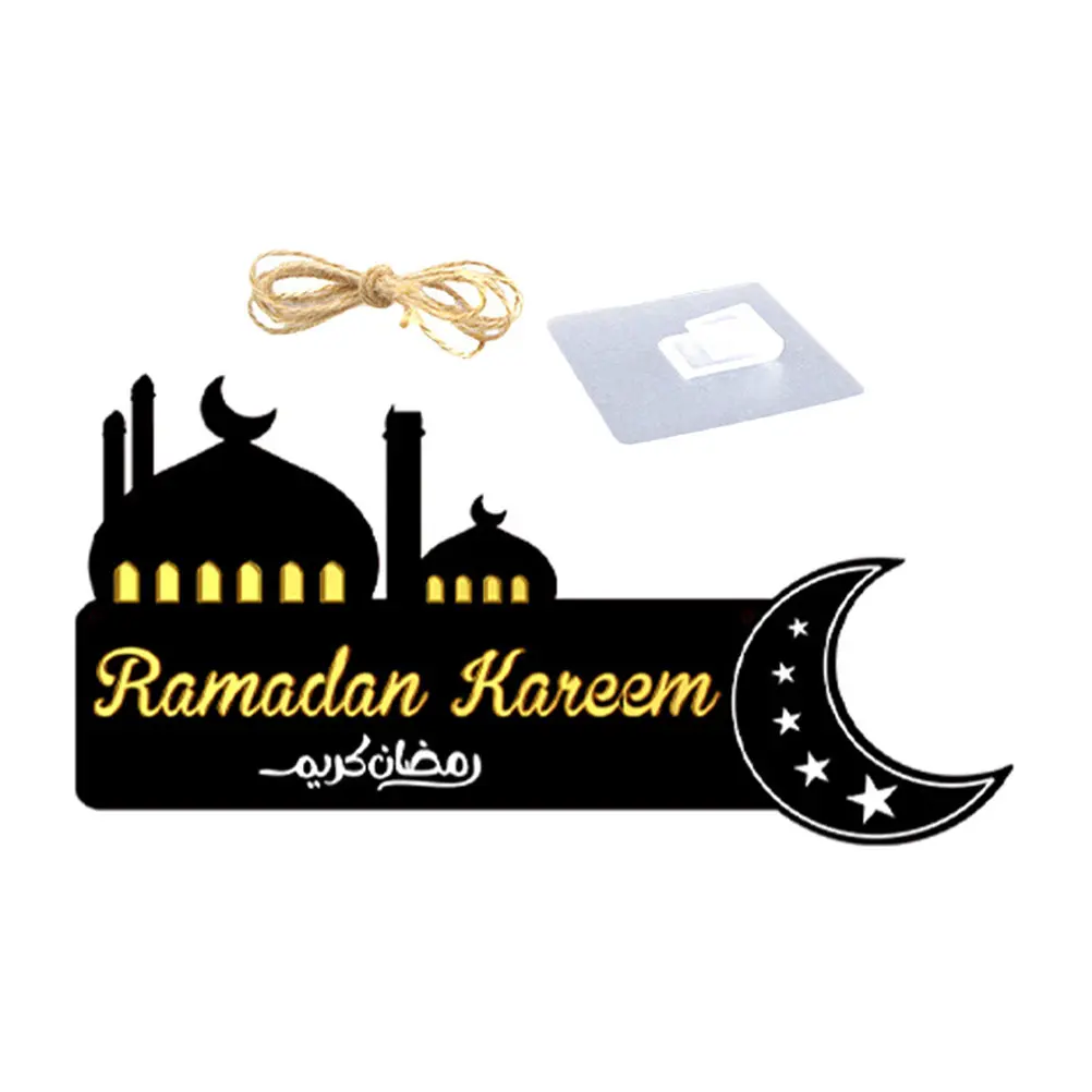 Eid Ramadan Wooden Hanging Plaque Delicate Pattern Eid Mubarak Decor Home Party Porch Wall Door Sign Artistic Craft