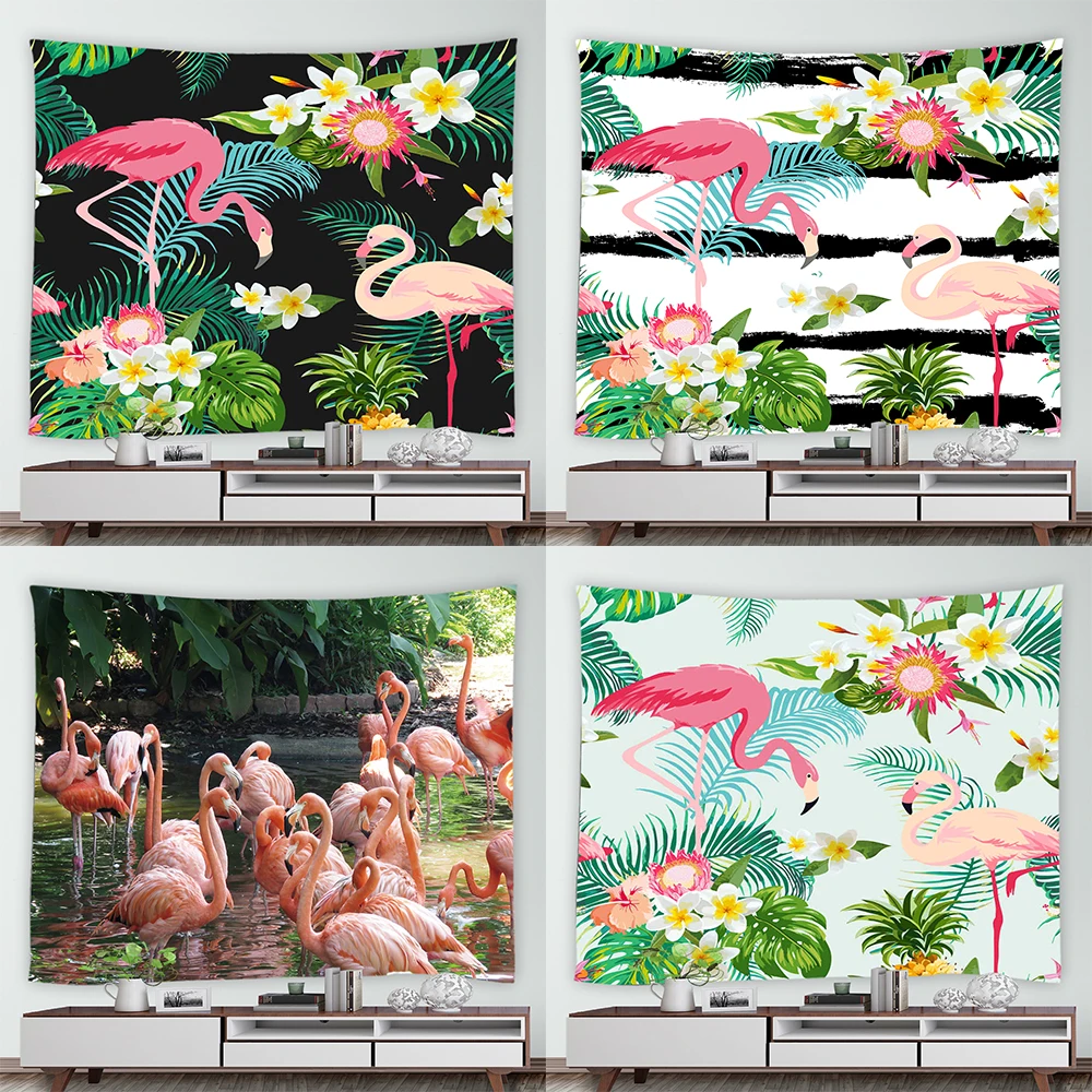 Tropical Jungle Red Flamingo Print Pattern Tapestry Home Living Room Dormitory Wall Decor Background Cloth