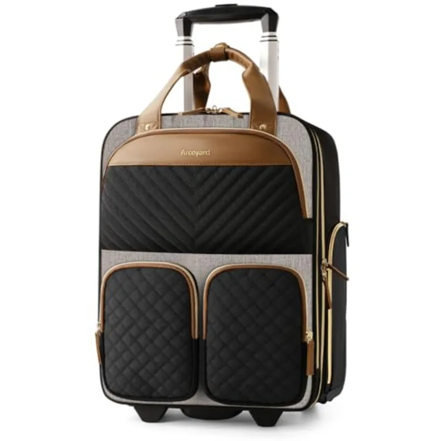 

Underseat Carry On Luggage with Wheels Multiple Compartments Airline Approved Personal Item Bag Travel Carry-On with Leather Ha