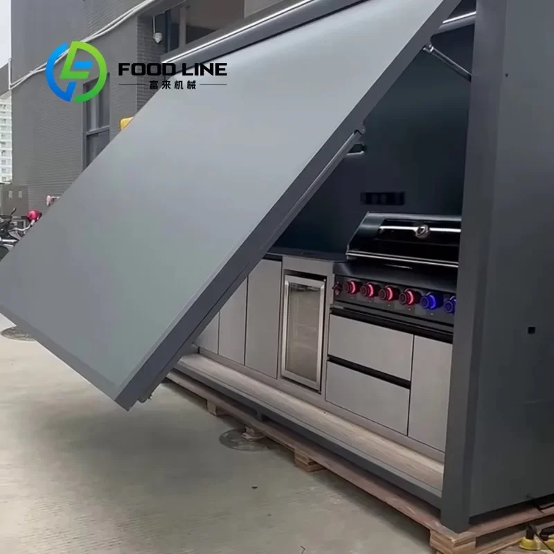 Customized Electric Waterproof Stainless Steel Outdoor Kitchen Grill with Piezo Ignition and Shed for Garden Backyard Use