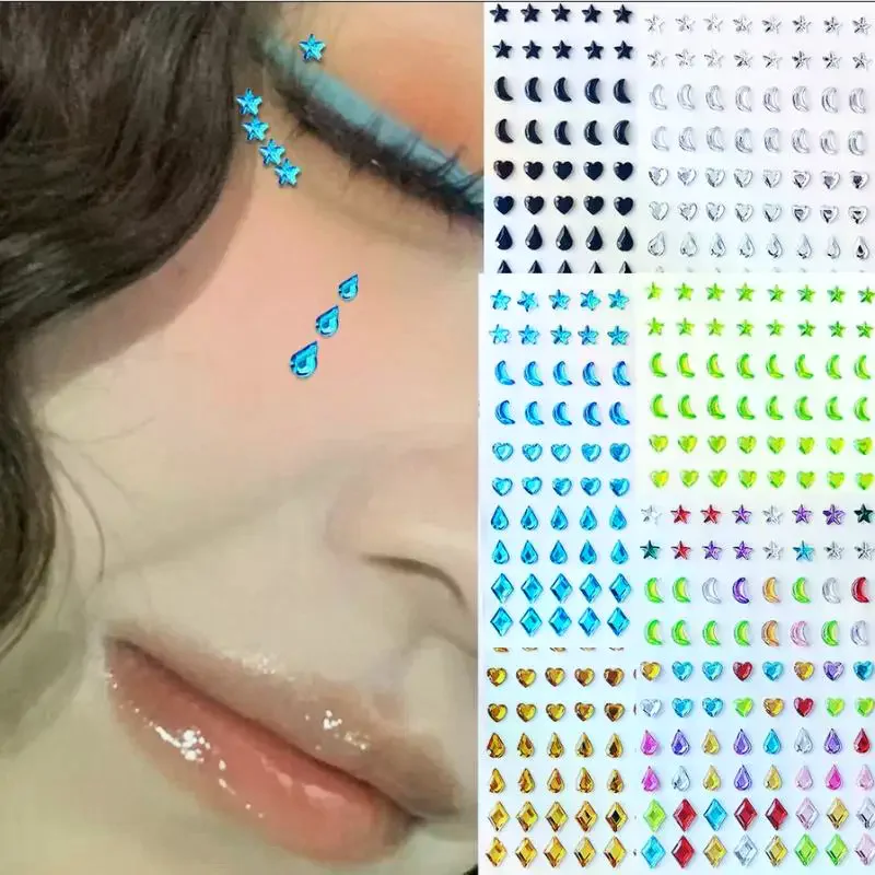 80PCS Special-shaped Face Stickers Colorful Temporary Tattoo Party DIY Face Eye Stickers Lasting Rhinestones Makeup Tools