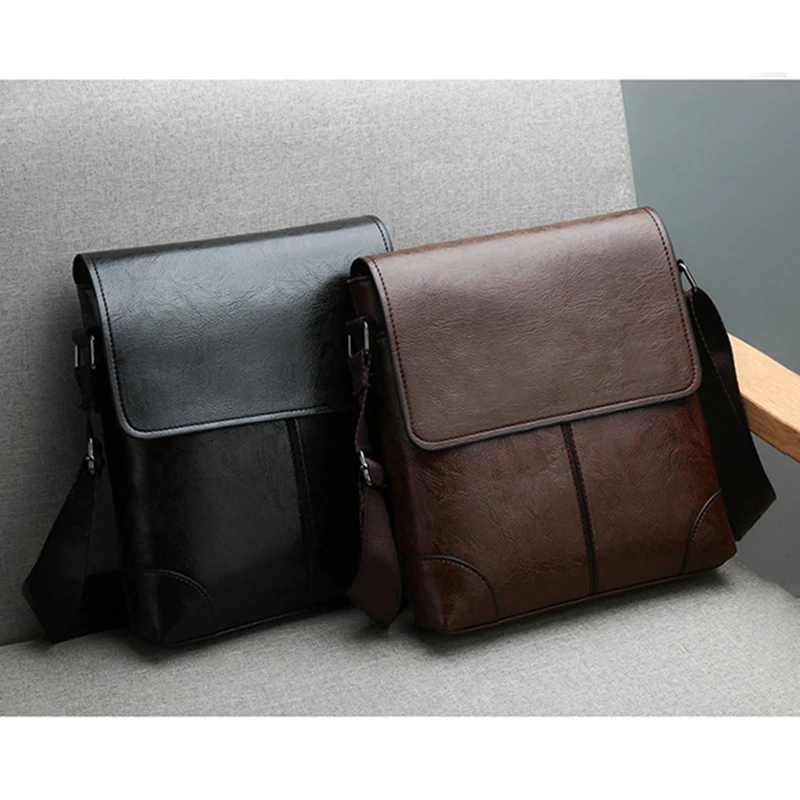 Men\'S Crossbody Bag PU Leather Shoulder Side Cross Sling Messenger Satchel Commuting Square Casual Porter Bag Male Husband