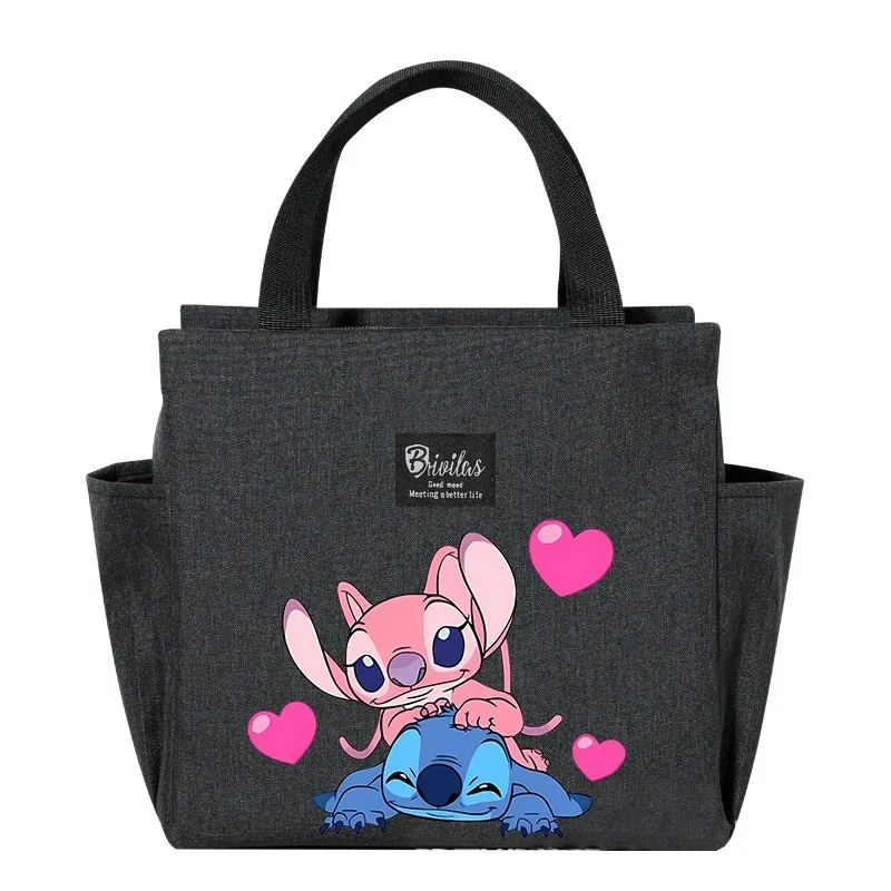 Disney Stitch Angel Kawaii Figure Printed Lunch Bag Hot Sale Cute Cartoon Women Men Bags Outdoor Picnic Handbag Girls Gifts