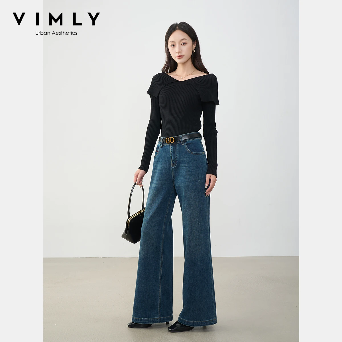 

VIMLY Women's Pants Baggy Jeans Loose Vintage Clothing Autumn 2025 Elegant Washed Pockets Wide Leg Jeans Trousers Ladies 30285