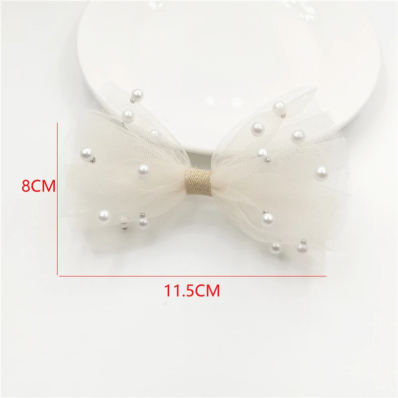 9Pcs 11*8CM Bowknot With Pearl Bead Applique For DIY Handmade Hair Clip Hat Crafts Patches Decor Ornament Clothing Accessories