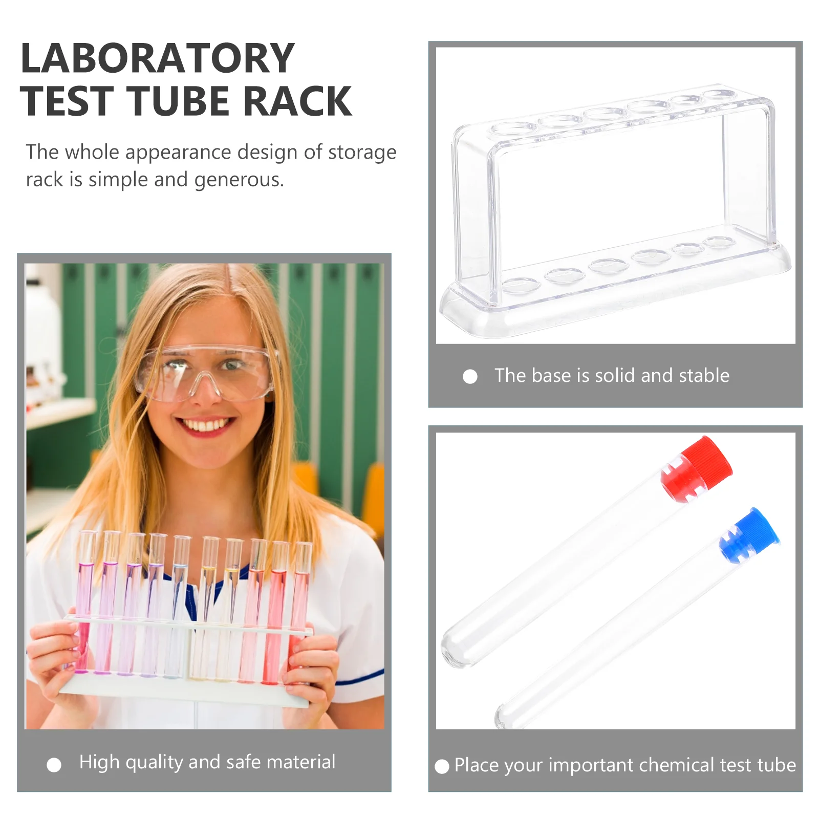 Rack de tubo de ensaio, suporte de laboratório, prateleira de tubos, kit de plástico, suporte de experimento para prateleiras transparentes