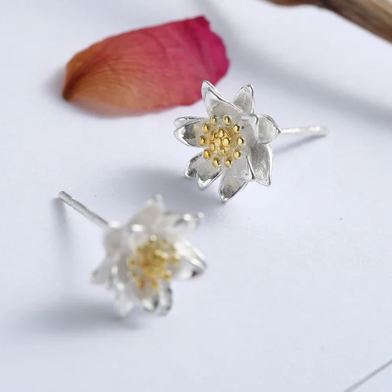 925 Sterling Silver Flowers  Stud Earrings For Women New Trend Personality Lady Fashion Jewelry