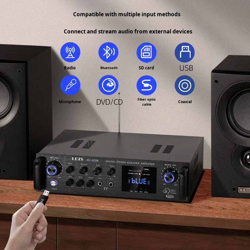 High-Power 400W Home & Car Audio System Built-in for Blue Tooth Amplifier Card Slot USB & 12V/220V Optical Coaxial Inputs Metal