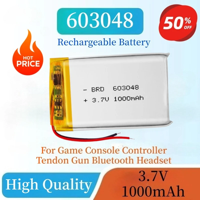 

New 603048 3.7V 1000mAh Rechargeable Lithium Batteries Polymer Cell for Game Console Controller Tendon Gun Bluetooth Headset
