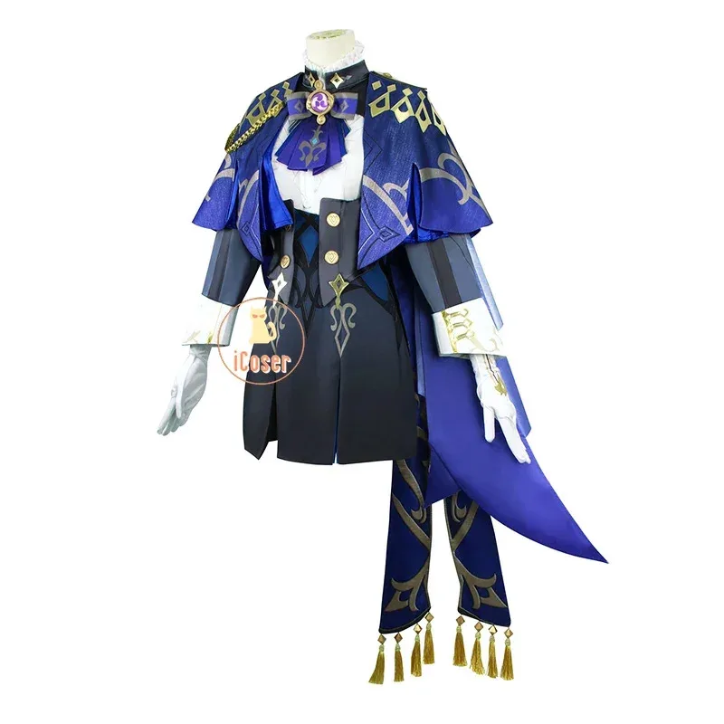 Genshin Impact Clorinde Cosplay Costume Dress Wig Hat Fontaine Uniform Cloak Earrings Halloween Party for Women Role Play Props