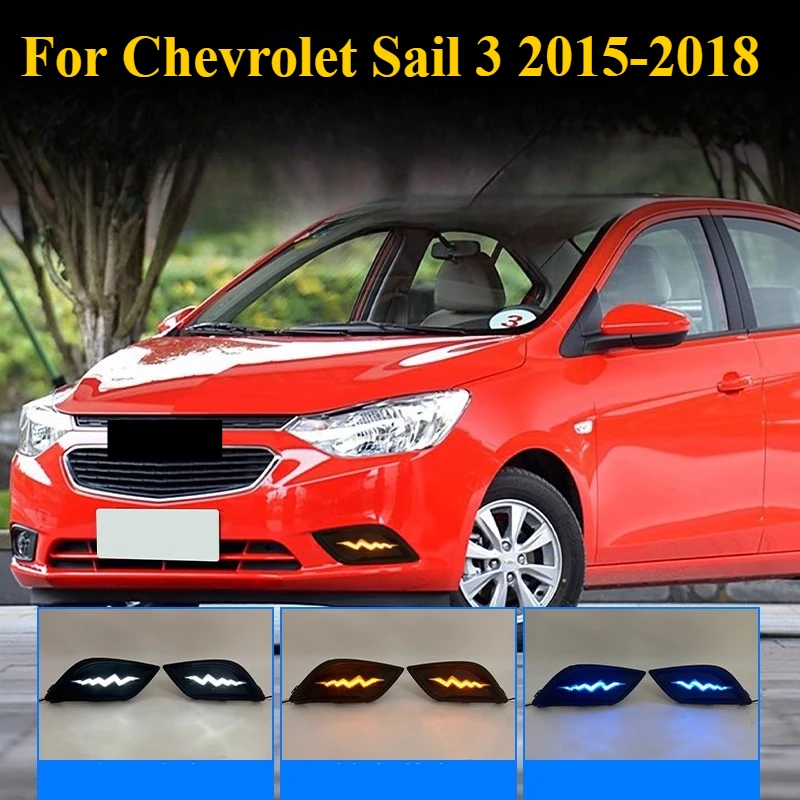 

For Chevrolet Sail 3 2015-2018 Front Bumper Lights: RGB LED Daytime Lights - Multi-Color Fog Lamps w/Flow Turn Signals