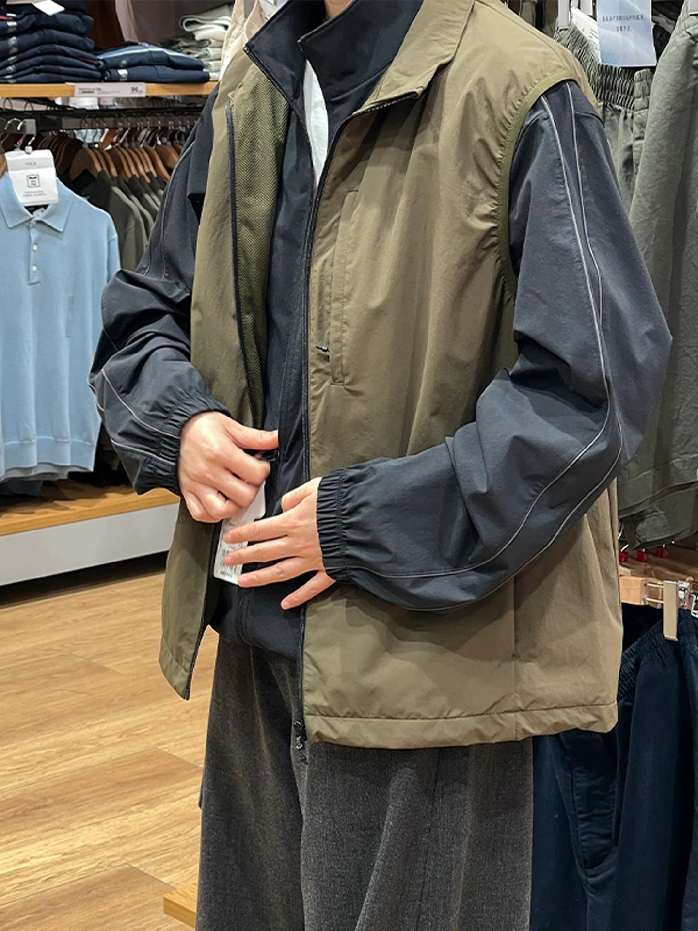 

Khaki Japanese Sle Layered Men's Vest Autumn Outdoor Qui Dry Tee Anti-Wind Waterproof Svel Vest Climbing Jaet