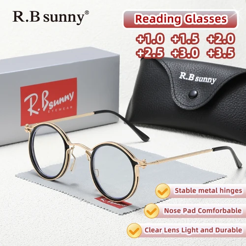 Imagen 2 del producto RBsunny gafas de lectura de moda para hombres/mujeres lentes ópticos + 1,0 ~ + 3,5 con prescripción montura redonda gafas para hipermetropía
