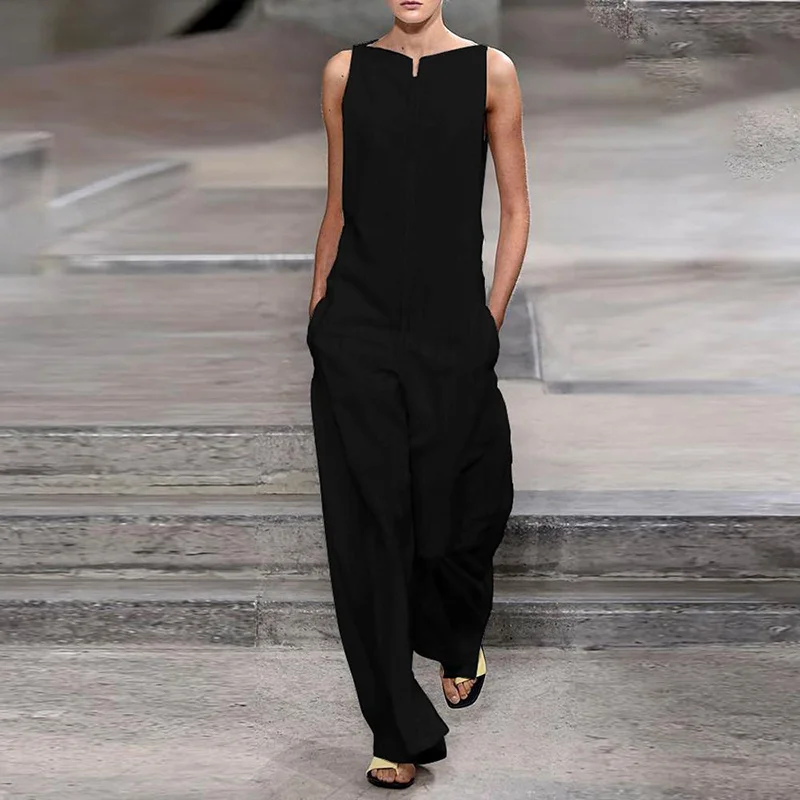 CHICEVER Loose Casual Jumpsuit For Women V Neck Sleeveless High Waist Solid Jumpsuits Female Clothes Summer Designer New Style