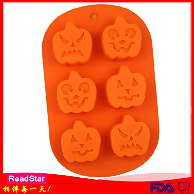 20PCS/LOT ReadStar 6CA097RD055 6 Cavities Halloween Pumpkin Expression Cake Silicone Mold 4 Holes Baking Mould DIY Soap Mold