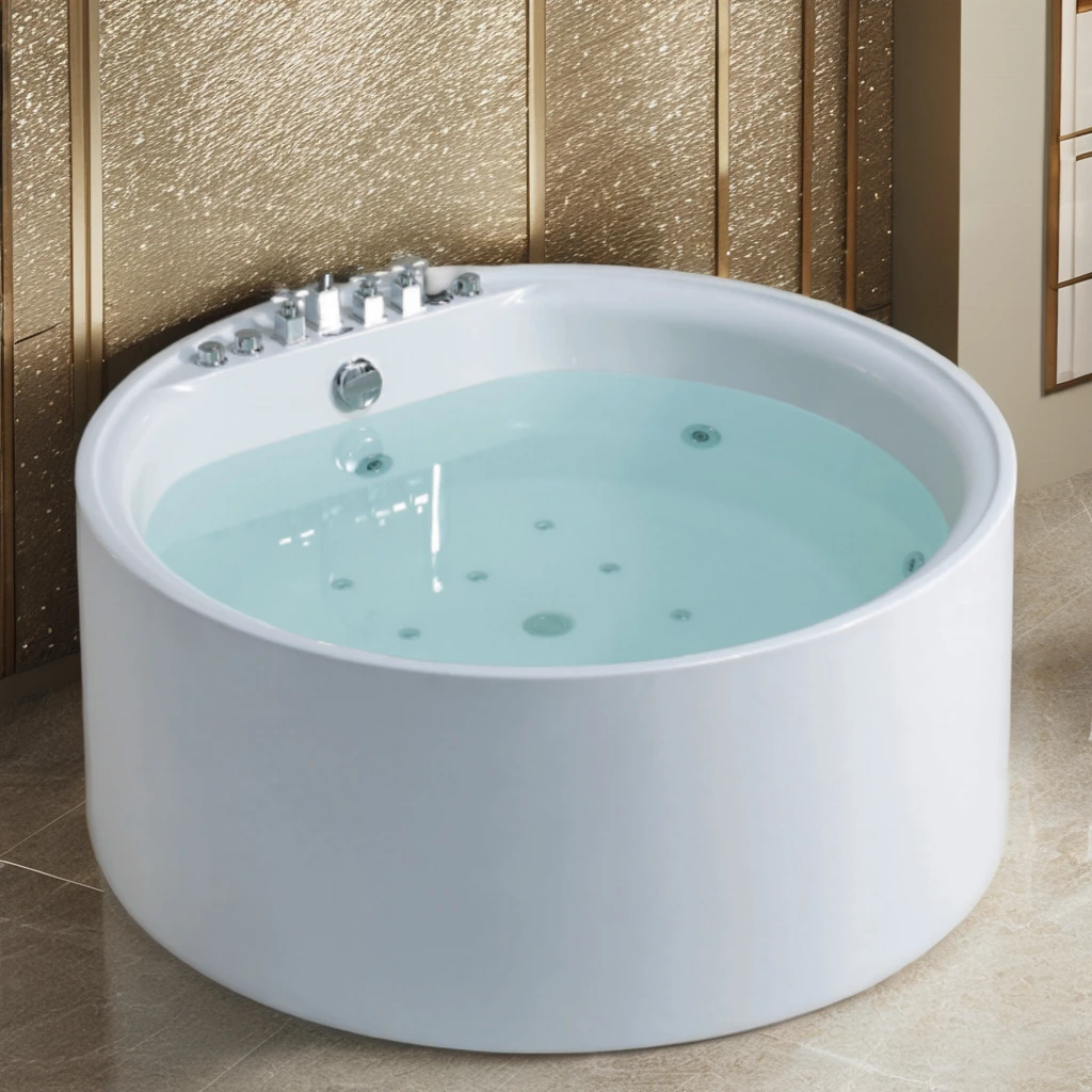 Customized 1.5m European Style Acrylic Free Standing Drainer Bathtub Massage Function Faucet Included for Indoor Hotel Bathroom