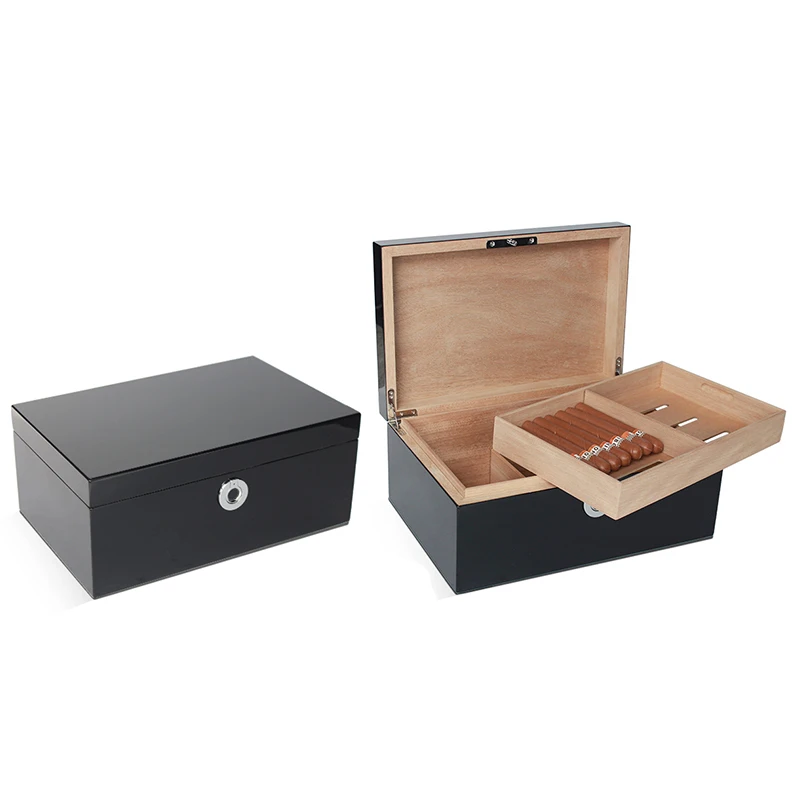 Manufacturer Customized Logo Wholesale Handmade with fingerprint lock  Cigar Storage Cases Wooden cigar box