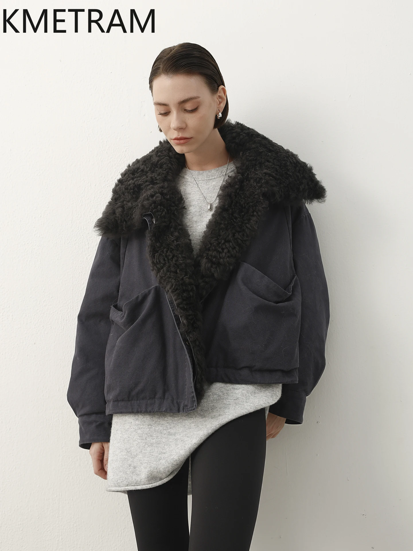 KMETRAM 100% peau de mouton naturelle véritable manteau de fourrure court élégant femme vêtements 2025 surdimensionné Parka hiver nouveaux vêtements d'extérieur шу onder