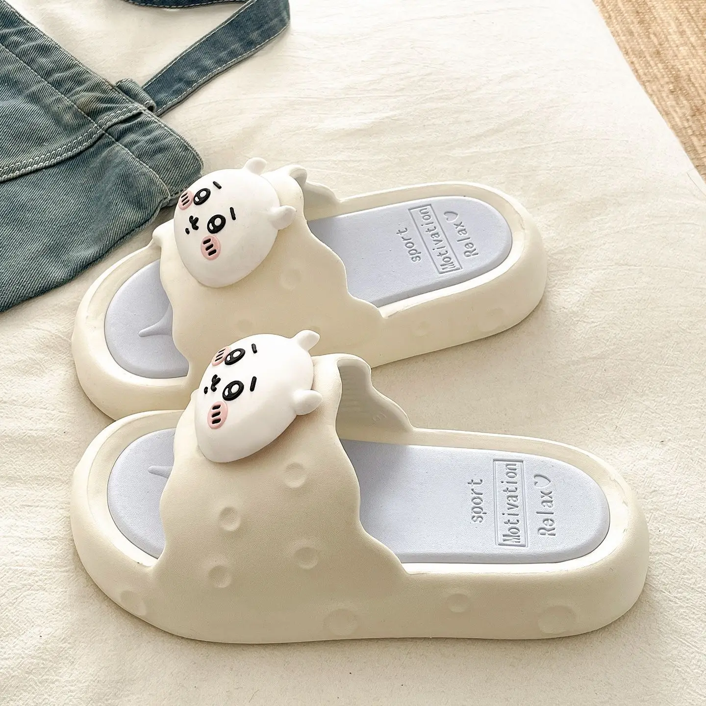 Anime Summer New Anime Eva Removable Flip Flop Female Wear Outside Comfortable Versatile Sandals Girl Chiikawa Hachiware Usagi