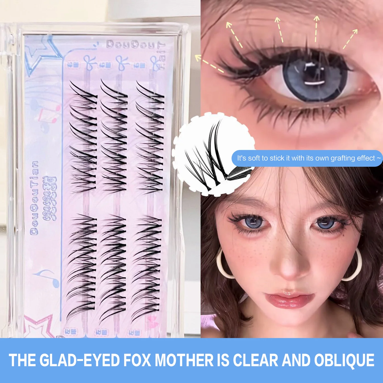 フォックススタイルつけまつげ 7-12mm 混合長さ クリアバンド ナチュラルふわふわフライングCカールまつげエクステ 個別まつげクラスター