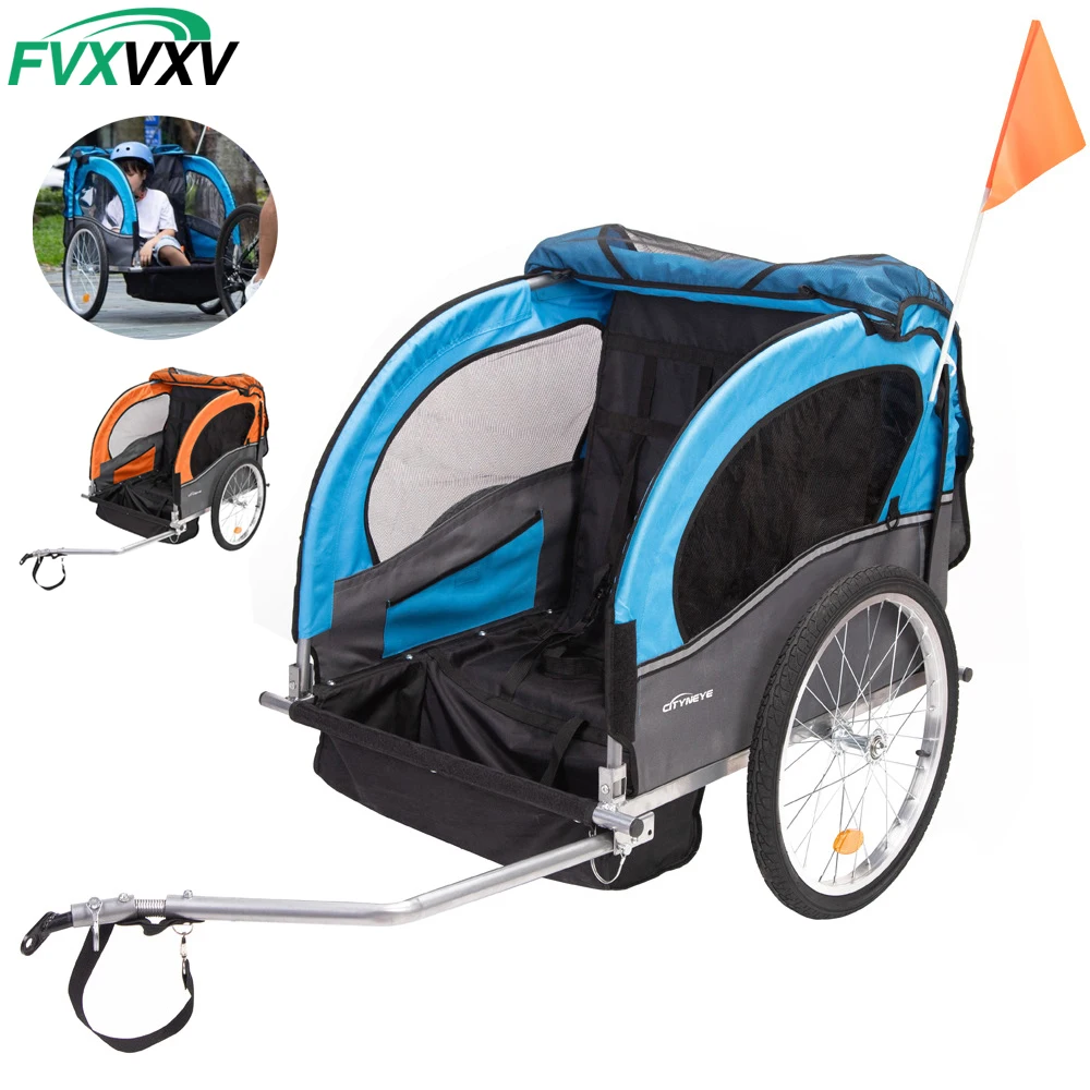 Kids Bike Trailer,Suitable for 1 to 2 Children,Quick Attach to Bike,Foldable,Canopy with Bug Screen&Weather Shield,Storage Bags