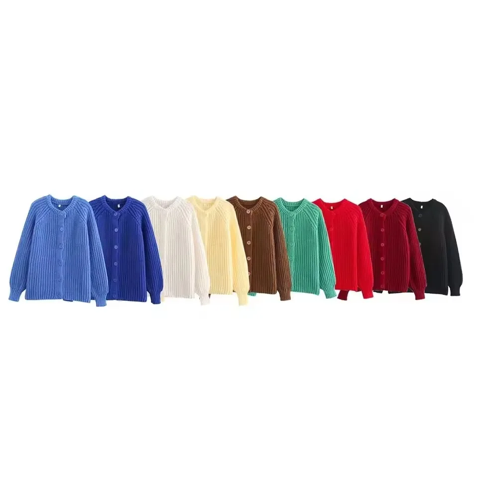 

2025Autumn Winter Women Solid Knitting Cardigans Sweater Casual Loose O-neck Long Sleeve Knitted Open Stitch Sweater Coat