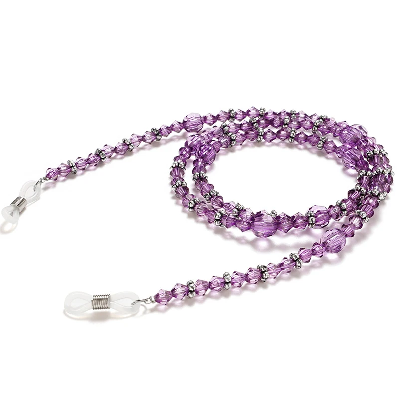 Purple Acrylic fashion Simple Vintage Casual Beaded Eyeglass Eyewears Sunglasses Reading Glasses Chain Cord Holder Headphone cha