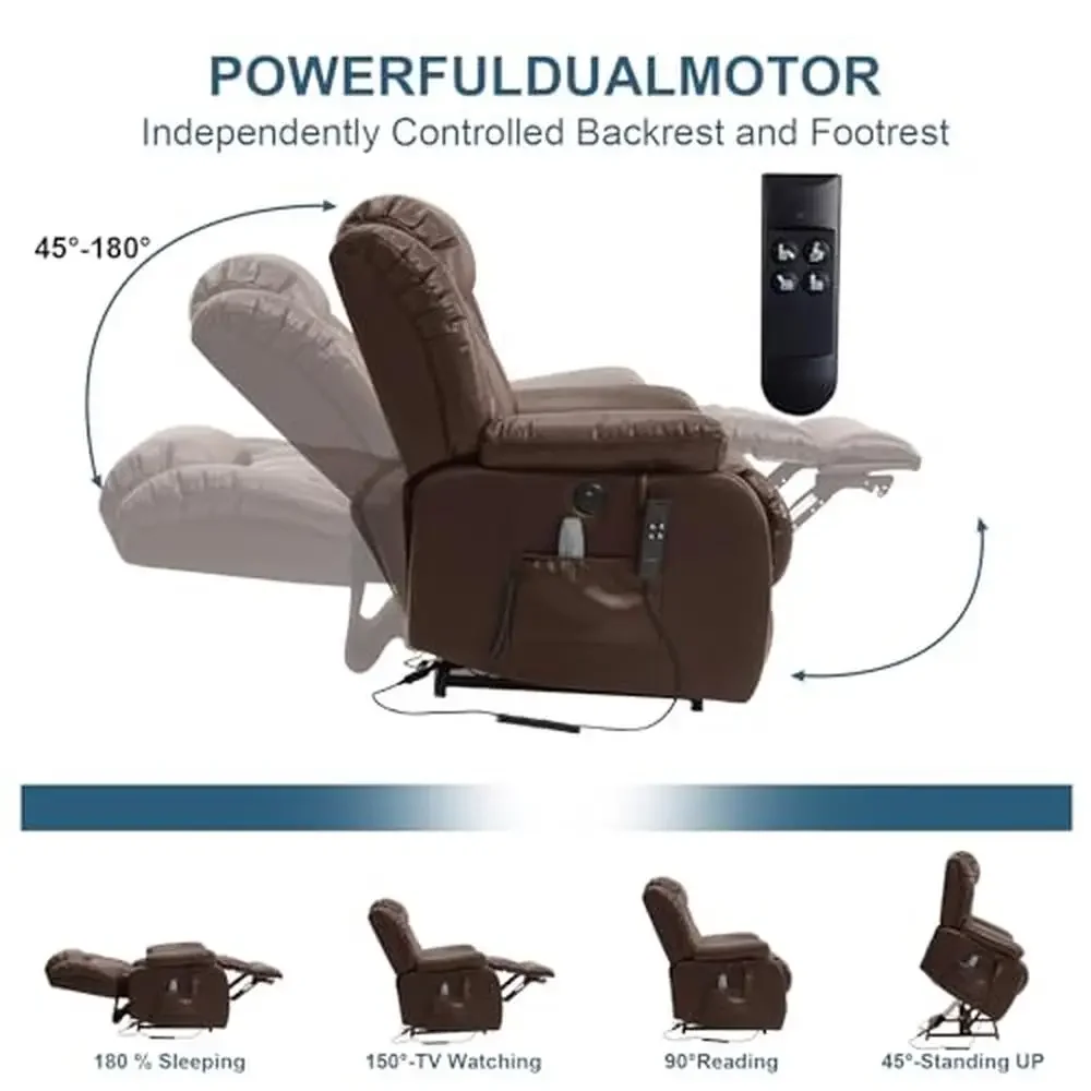 Large Power Dual Motor Lift Recliner Chair Elderly with Heat and Massage Lay Flat Recliners Seniors Infinite Massage Modes USB