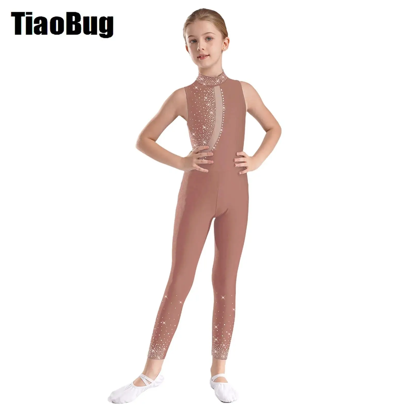 Justaucorps de patinage artistique pour enfants, col montant, maille transparente, patchwork de fibres, dos découpé, costume de batterie de danse pour filles