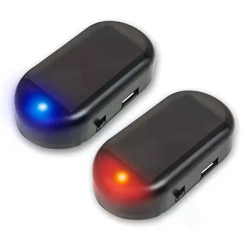 HFES 4 Pcs Car Solar Power Simulated Dummy Alarm Warning LED Flashing Security Light Simulation Lamp Blue And Red Dur