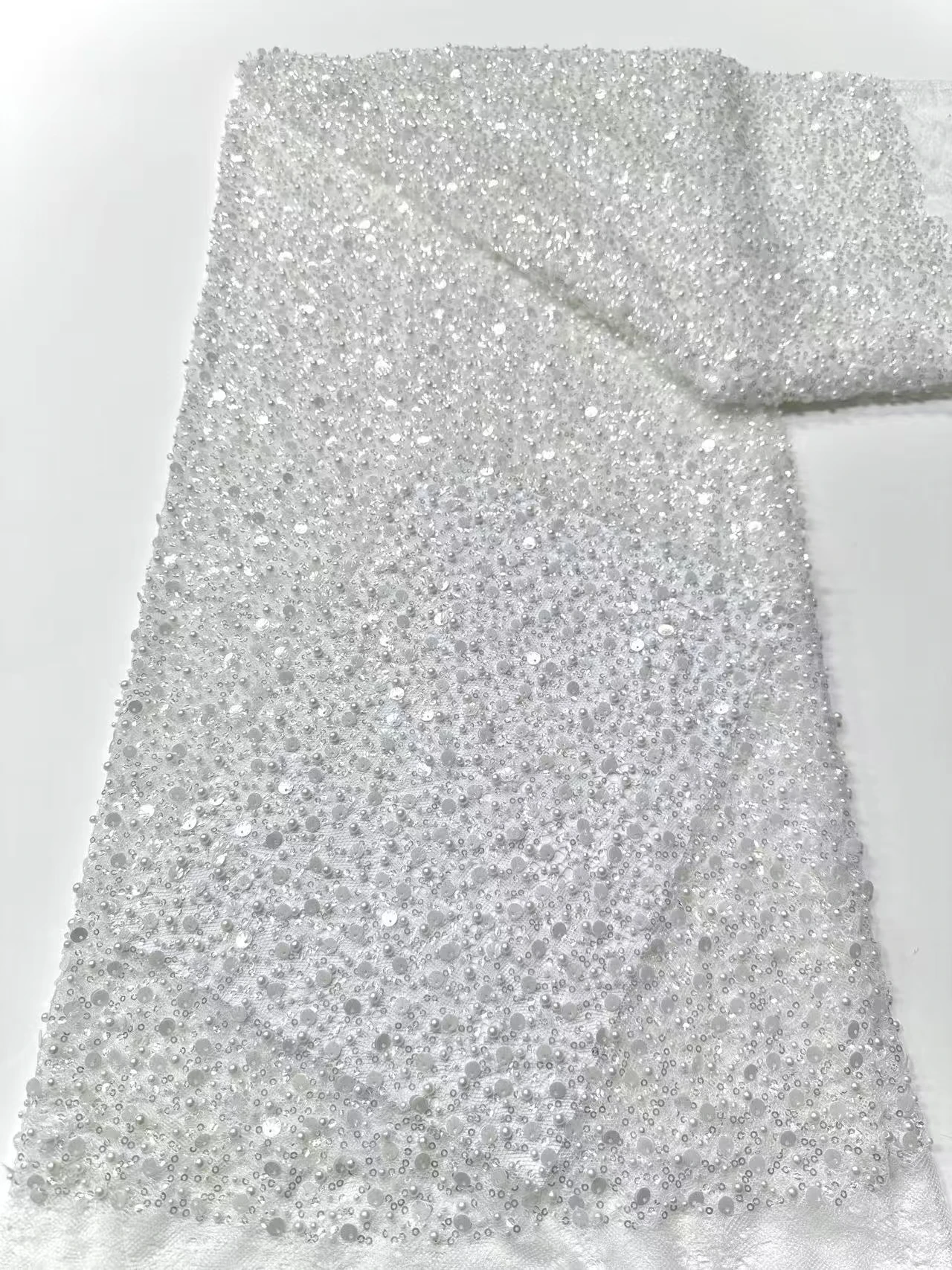 5Y Luxury French Sequin Lace Fabric 2026 High Quality Nigerian African Beaded Lace Fabric Women's Wedding Party Dresses AH1828