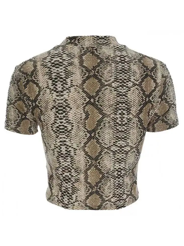 Sexy Vrouwen Snake Print Slim Primer Hoge Kraag Vest Haruku Crop Tank Top T-shirt Femme Meisjes Camis Tops