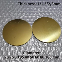 H62 Brass Disc Gasket Pure Copper Round Plate Sheet Yellow Copper DIY Parts Dia 20 25 30 35 50 60 100 mm Thickness 1/1.5/2/3mm