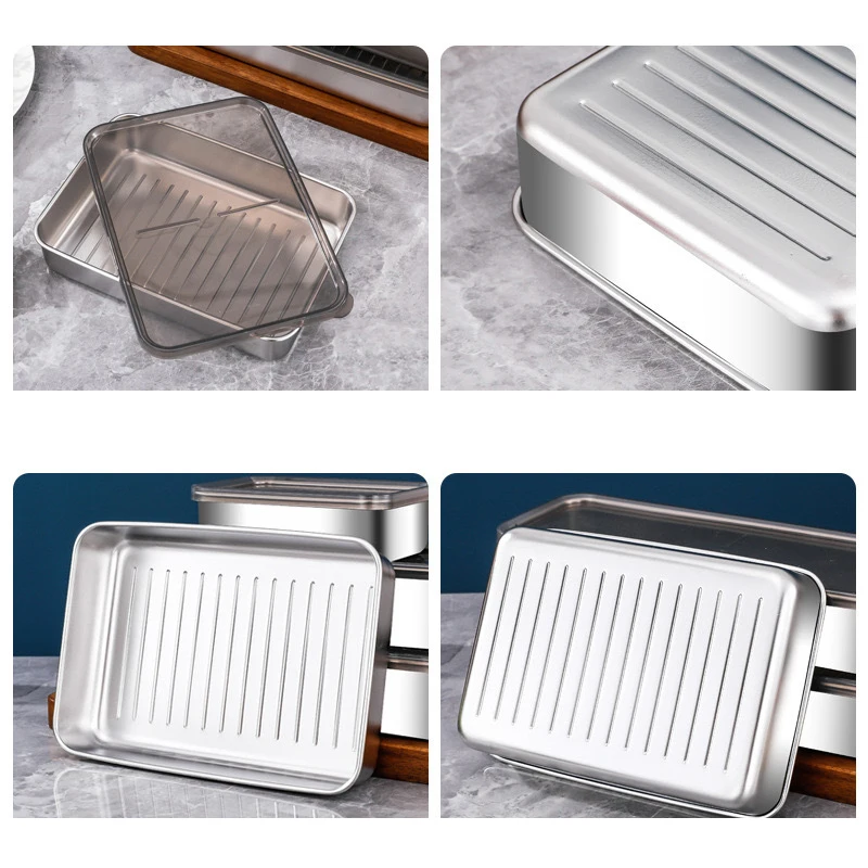 Stainless Steel Refrigerator Meat Storage Box Food Storage Containers With Lid Refrigerator Organizer Container Kitchen Storage