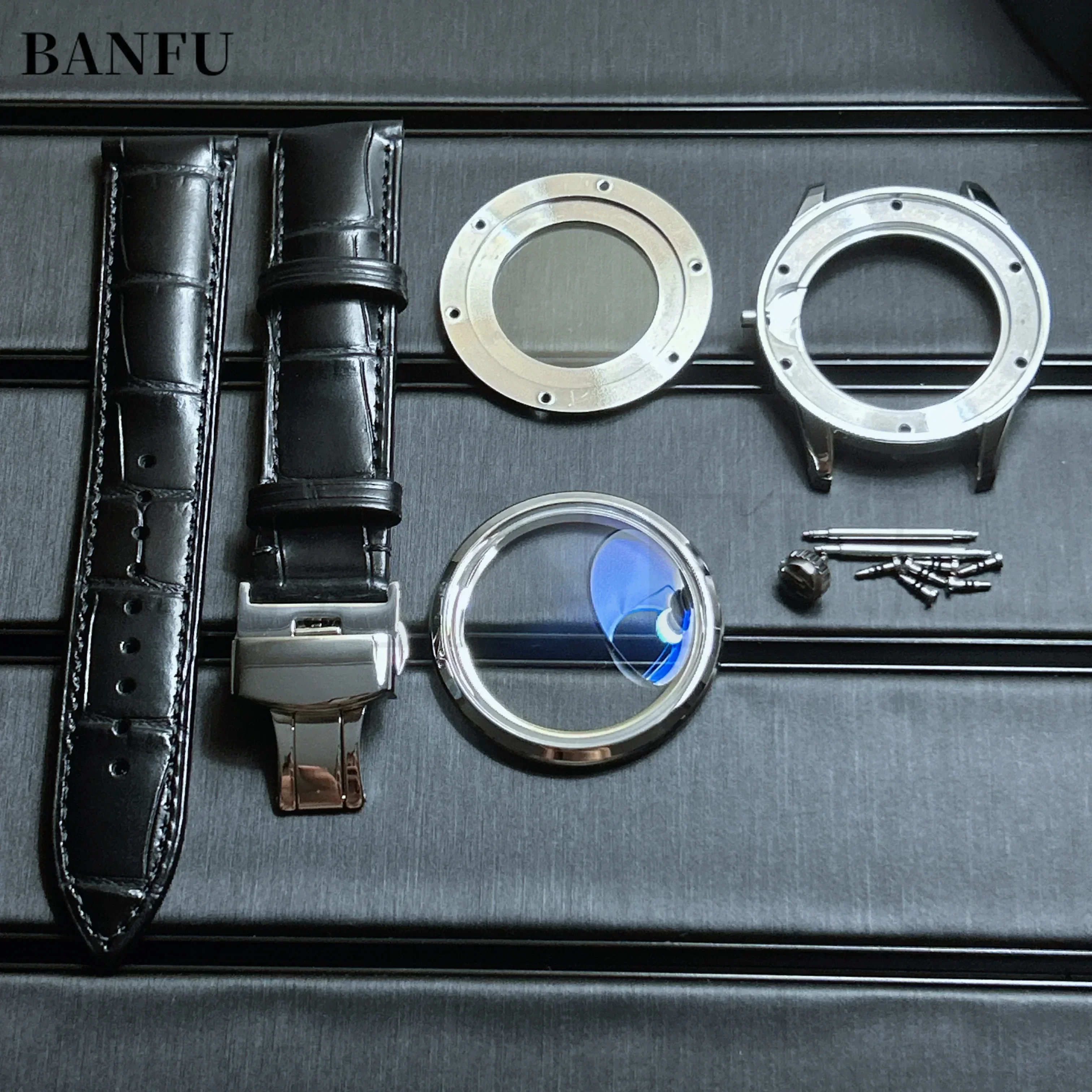

39mm Modification Case Butterfly Double Buckle Leather Strap Watch Accessories for NH35/NH36/NH34/4R/7S Movement fit 31mm Dial