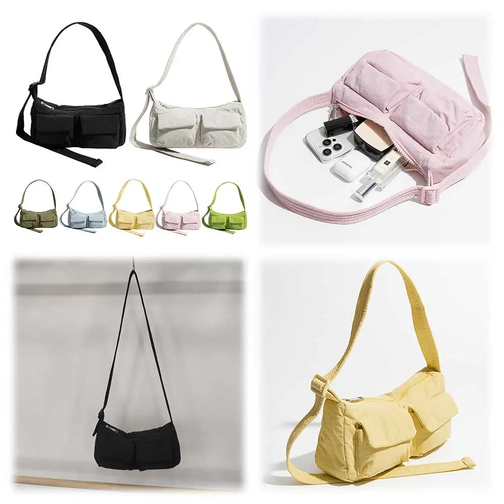 

Women Fashion Shoulder Bag Solid Color Simple Messenger Bag Large Capacity Nylon Crossbody Bag Multi-pockets for Outdoor Travel
