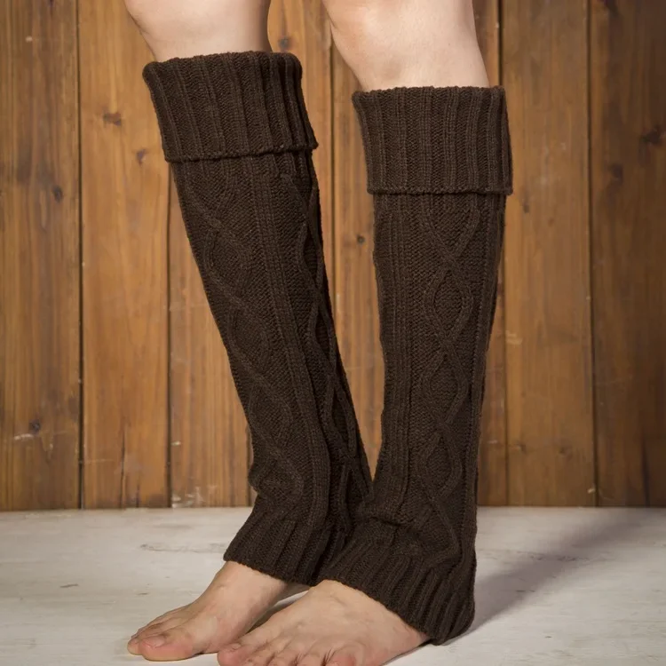 Leggings cálidos de lana tejidos para invierno, calcetines largos térmicos de Color sólido Lingge Vintage, calentadores de piernas peludos para mujer