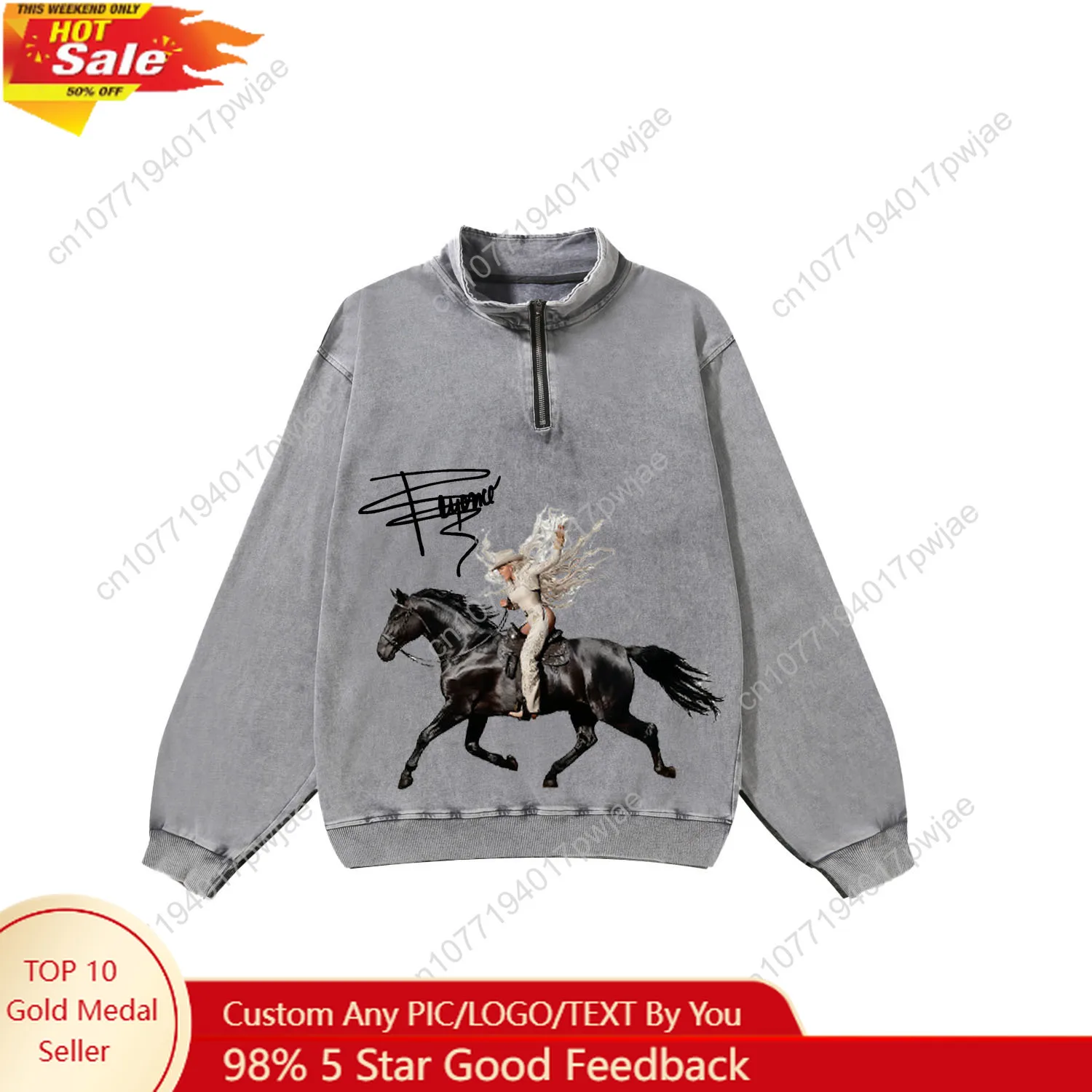 

Beyonce Rock Cowboy Carter Custom Retro Sweatshirt Mans Womans Half Zipper Vintage Sweat Shirt Photo Custom Made Tops