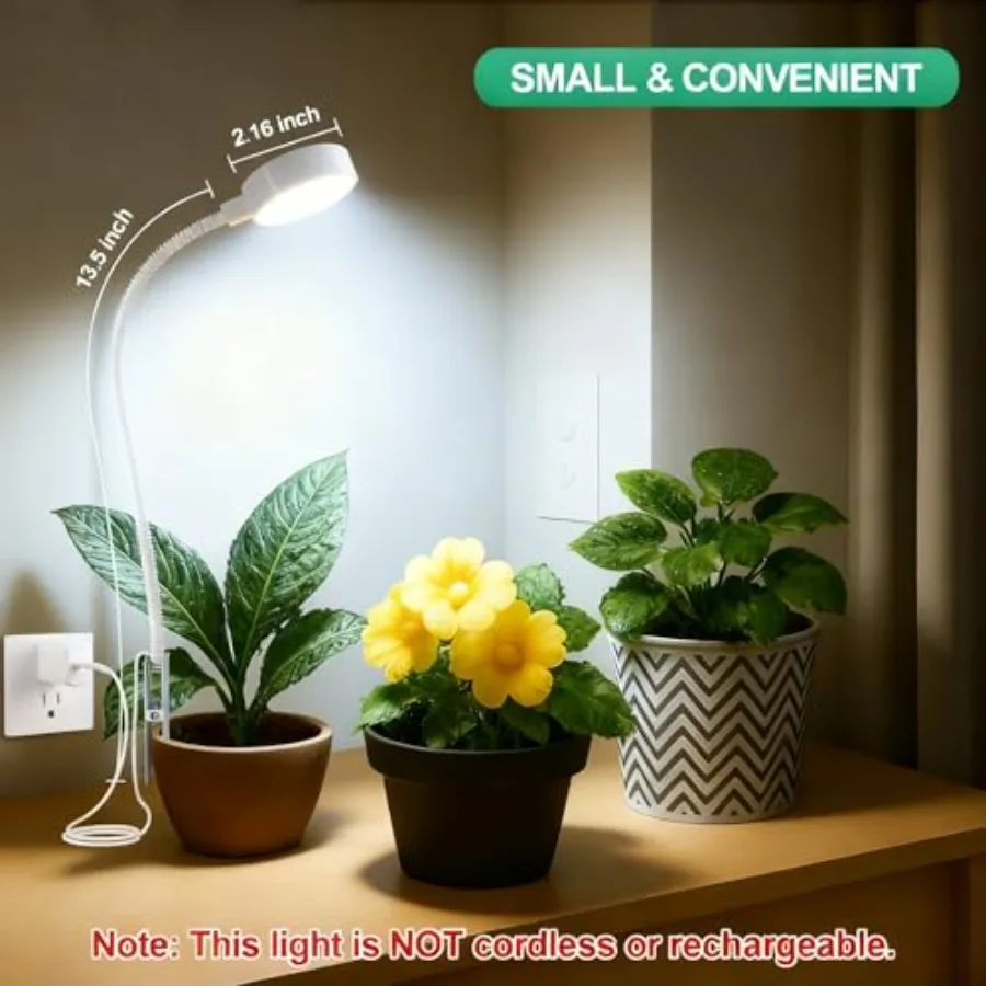 Grow Light, Pot Clip LED Growing Lamp for Indoor Succulents Pot Mini Small Plants, 6000K White Full Spectrum with 5-Level Dimma