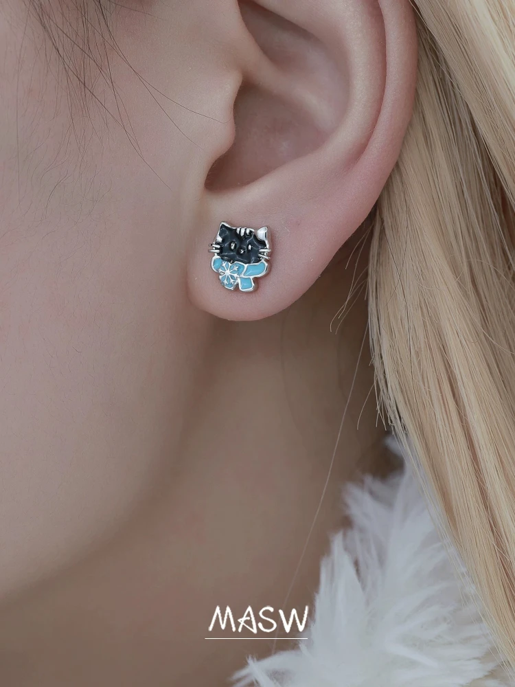 MASW Original Design Cute Cartoon Cat Dog Stud Earrings For Women Party Gifts Pretty Ear Accessories Modern Jewelry
