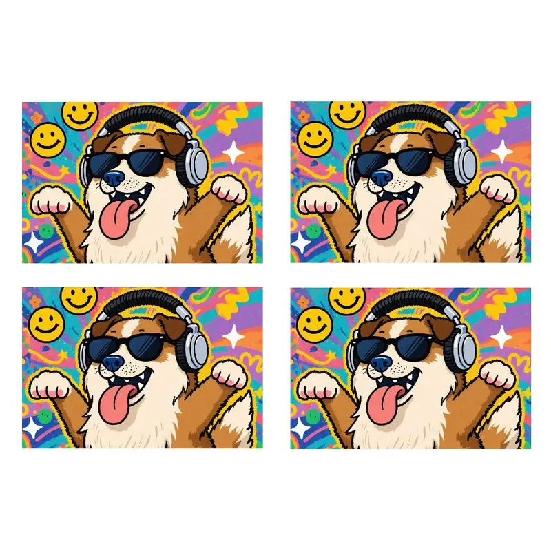 طقم مفرش طاولة مكون من 4 قطع، تصميم قديم ملون، سهل التنظيف، مثالي لديكور المطبخ، فيبي احتفالي، 12 × 18 بوصة. #6