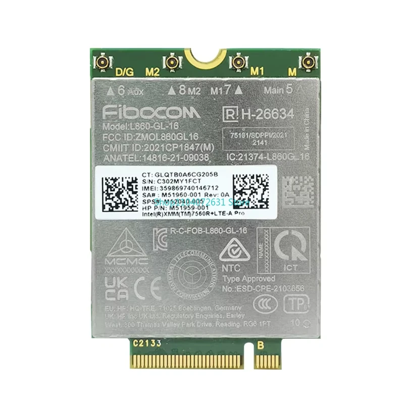 

Fibocom L860-GL-16 LTE Cat16 XMM 7560R+ LTE-A Module For HP Laptop Elitebook 630 640 645 650 655 830 840 860 835 845 1040 G9 G10