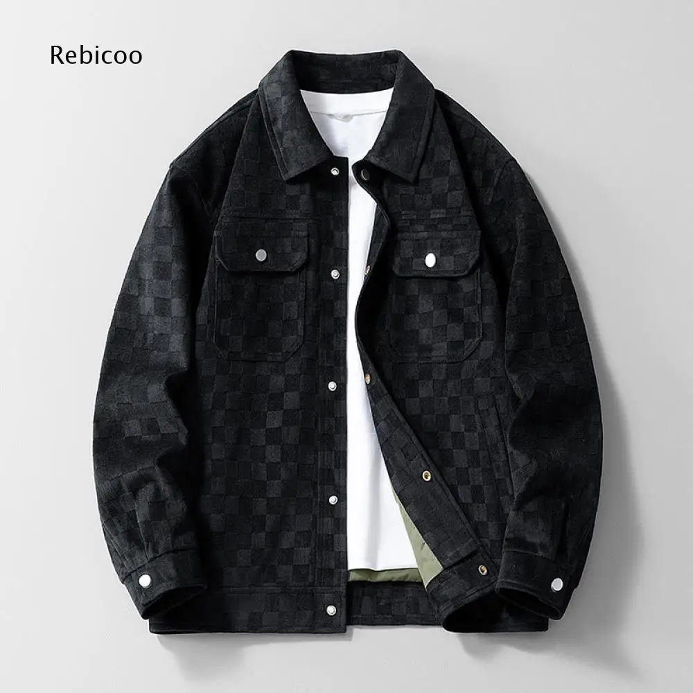 Flap Pocket Accent Checkered Jacket For Men Lapel Collar Button Front Long Sleeve For Relaxed Daily And Urban Street Outfits